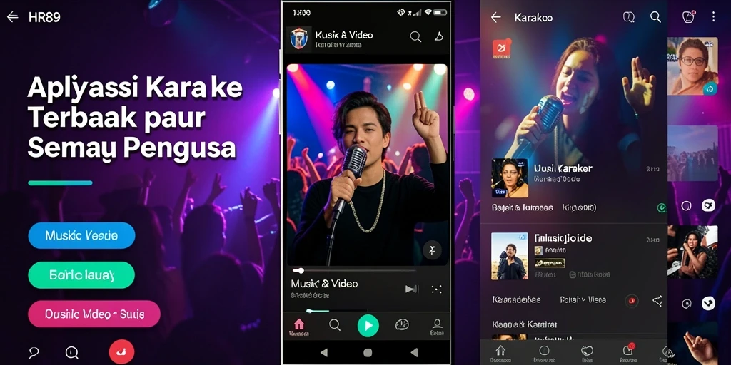 Tampilan antarmuka aplikasi HR89 dengan fitur Karaoke yang menarik.