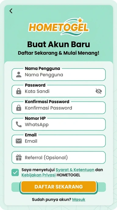 Tampilan halaman daftar hometogel